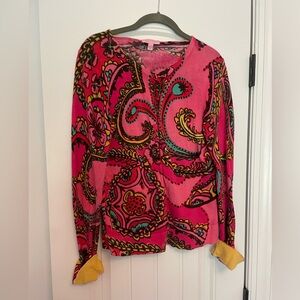 Lilly Pulitzer Pink multicolored cardigan size large GUC